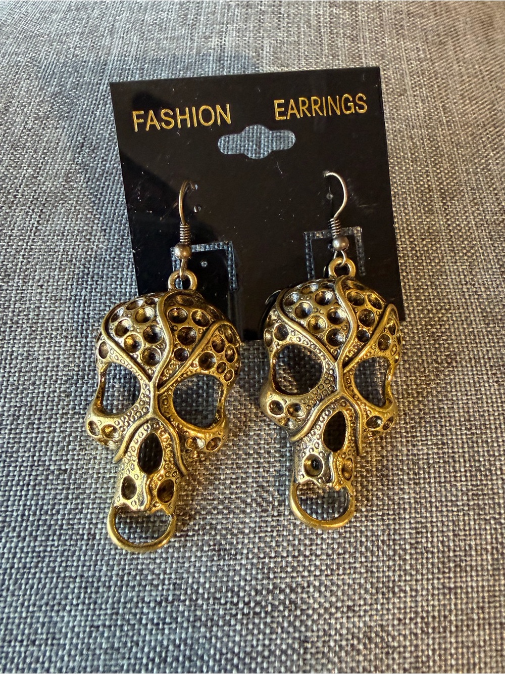 Gold Skull Drop Earrings -